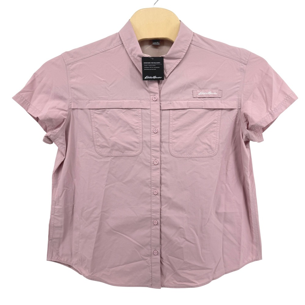 NEW Eddie Bauer Adventurer Pro Field Shirt Womens XL SS Plum Ripstop UPF 50+